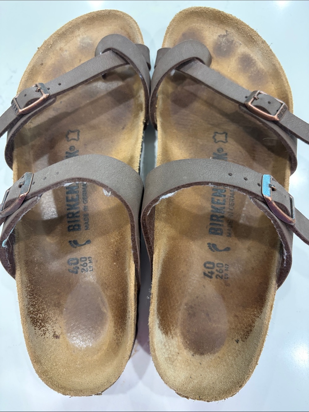 Birkenstock Brown Two-Strap Leather Sandals with Buckles - Women